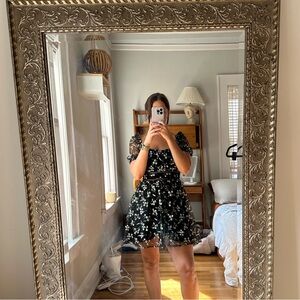 Beautiful flowered black mini dress